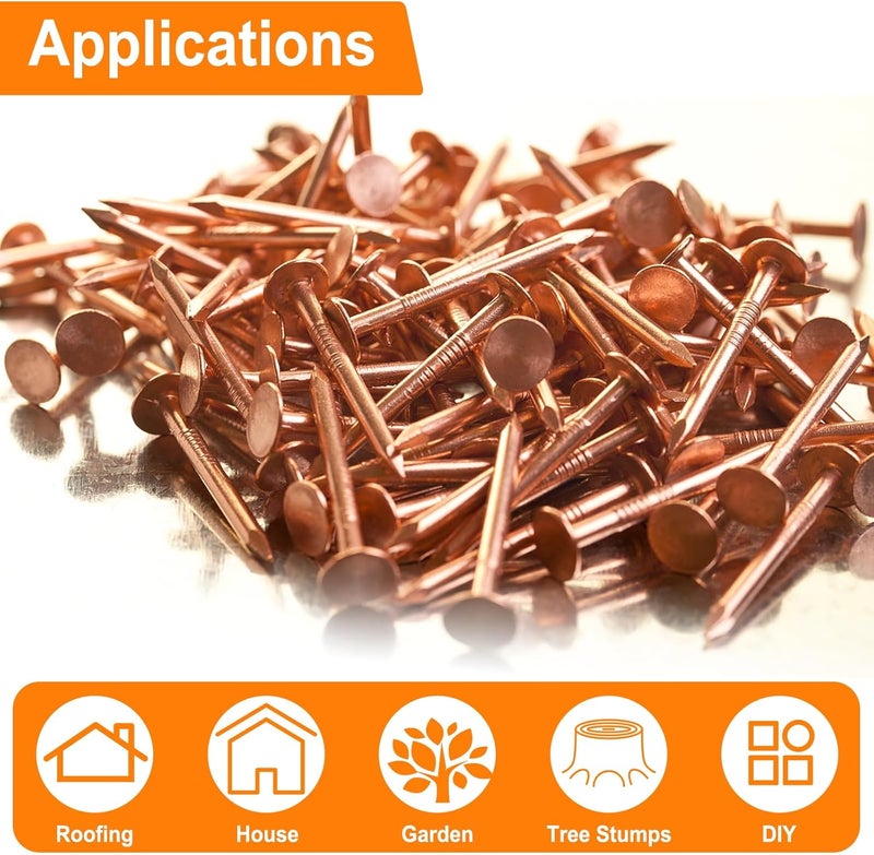 YuJingKey 1 Inch Copper Nails, 125Pcs, 99.9% Pure Copper Nail for Roofing Finish, Furniture, Boat, Stump Remover, Industry, DIY - Image 3